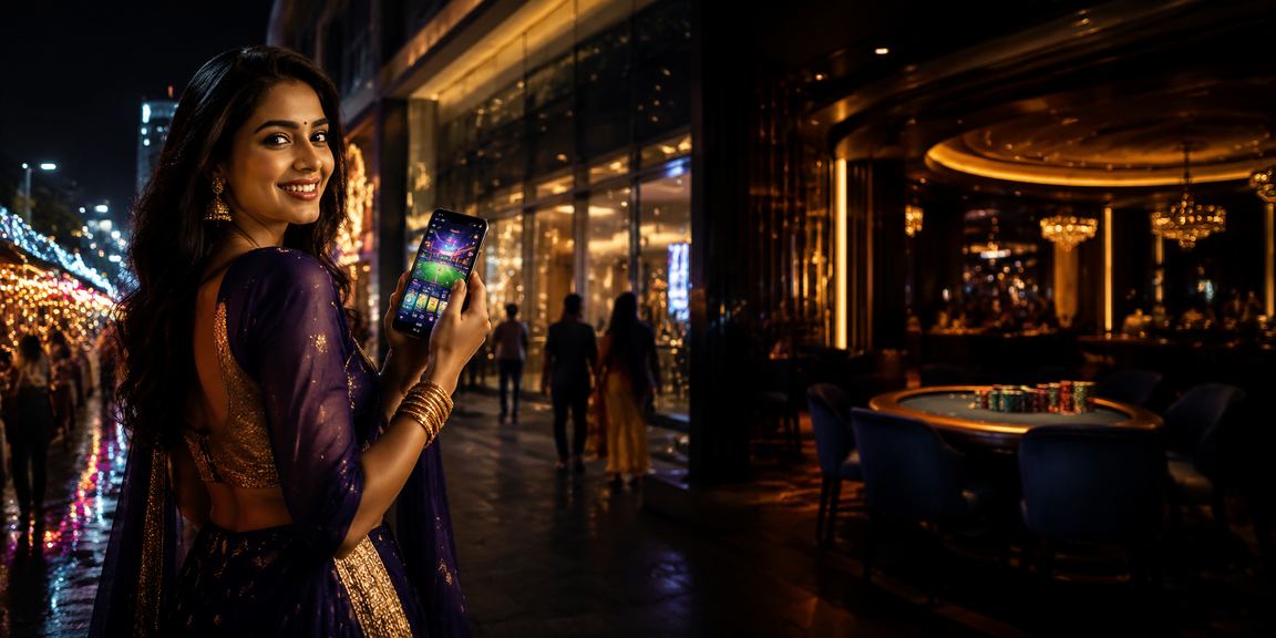 Night market vibrant with sports betting and casino excitement in India